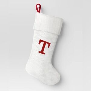 Wondershop Cream Color Knit Christmas Stocking With Letter T